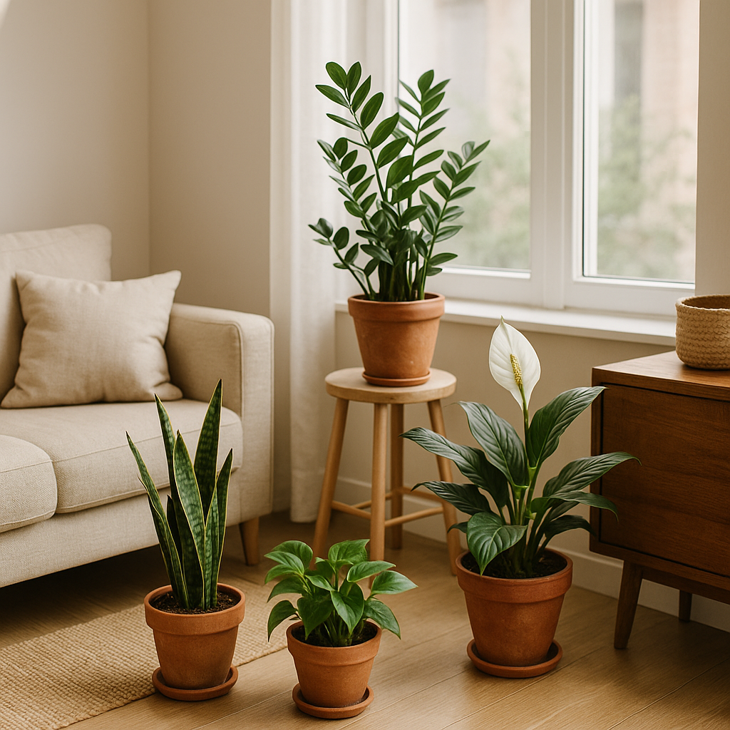 Cozy Apartment with Indoor Plants – Snake Plant, ZZ Plant, Peace Lily